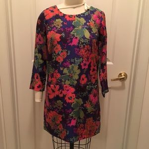 J. Crew Multi Floral Shift Dress in 100% Silk